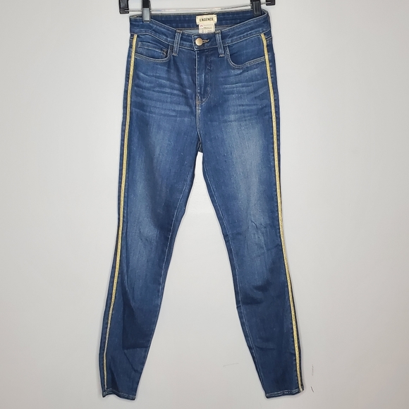 L'AGENCE Margot Gold Tuxedo Stripe High-Rise Skinny Jeans Neptune size 25 - Picture 3 of 10